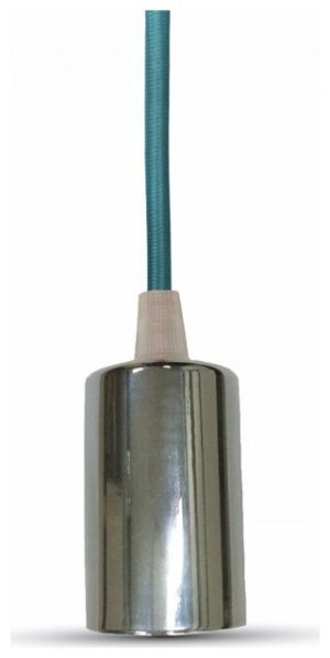Κρεμαστό Φωτιστικό V-TAC Μεταλλικό Χρώμιο με Υφασμάτινο Καλώδιο Μπλέ με ντουί Ε27 3783
