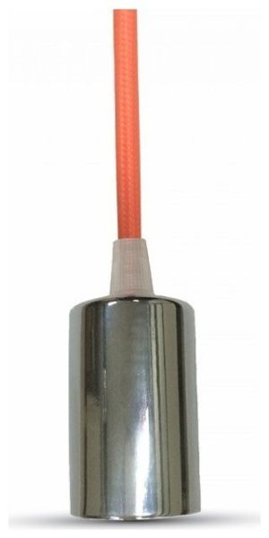Κρεμαστό Φωτιστικό V-TAC Μεταλλικό Χρώμιο με Υφασμάτινο Καλώδιο Πορτοκαλί με ντουί Ε27 3788