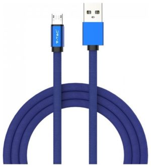 V-TAC Καλώδιο Ύφασμα USB- Micro USB 1 μέτρο Μπλε Ruby Series 8496