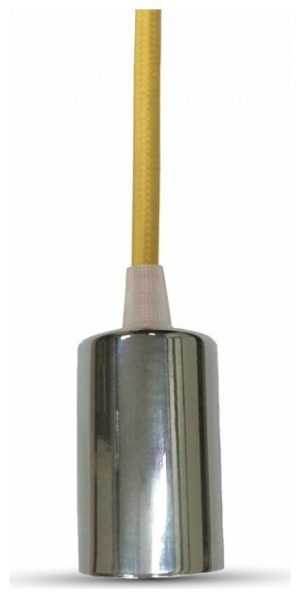Κρεμαστό Φωτιστικό V-TAC Μεταλλικό Χρώμιο με Υφασμάτινο Καλώδιο Κίτρινο με ντουί Ε27 3793