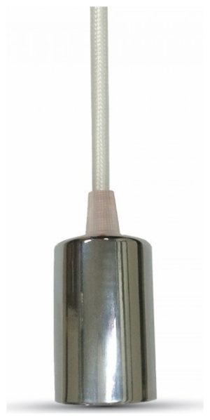 Κρεμαστό Φωτιστικό V-TAC Μεταλλικό Χρώμιο με Υφασμάτινο Καλώδιο Λευκό με ντουί Ε27 3755