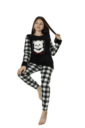Παιδική Πιτζάμα Fleece Panda 22014 - ΜΑΥΡΟ-ΛΕΥΚΟ