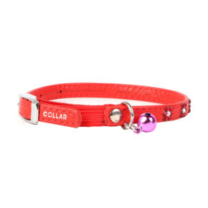 Collar Περιλαίμιο Δερμάτινο Glamour Κόκκινο για Γάτες Flower 22-30cm