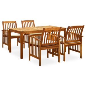 3058086 5 PIECE GARDEN DINING SET WITH CUSHIONS SOLID ACACIA WOOD (45962+2X312128) 3058086