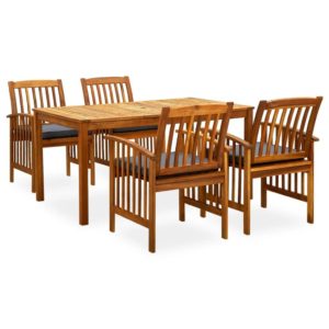 3058088 5 PIECE GARDEN DINING SET WITH CUSHIONS SOLID ACACIA WOOD (45962+2X312130) 3058088