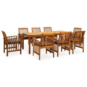 3058093 9 PIECE GARDEN DINING SET WITH CUSHIONS SOLID ACACIA WOOD (45963+312130+2X312131) 3058093