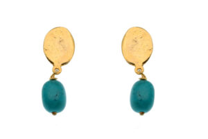 Efstathia Ασημένια χρυσά καρφωτά σκουλαρίκια με τιρκουάζ