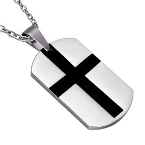 Jt Unisex ατσαλινο κολιέ ταυτότητα στρατιωτική με σταυρό