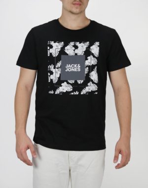 Jack & Jones Ανδρική Βαμβακερή Μπλούζα TROPICANA Μαύρο Regular Fit (12224165) (100% Βαμβάκι)
