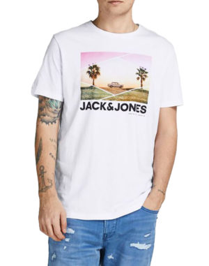 Jack & Jones Ανδρική Βαμβακερή Μπλούζα BILLBOARD Άσπρο Slim Fit (12200416) (80% Βαμβάκι, 20% Ανακυκλωμένο Βαμβάκι)