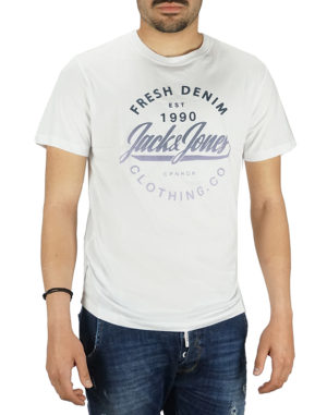 Jack & Jones Ανδρική Μπλούζα FRESH Άσπρο Slim Fit (12200223) (97% Οργανικό Βαμβάκι, 3% Ελαστάνη)
