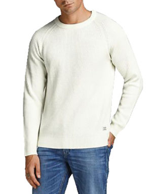 Jack & Jones Ανδρική Βαμβακερή Πλεκτή Μπλούζα Άσπρο Regular Fit (12192079) (100% Βαμβάκι)