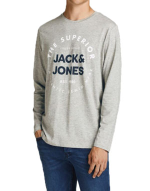 Jack & Jones Ανδρική Βαμβακερή Μπλούζα Ανοιχτό Γκρι Regular Fit (12188712) (100% Βαμβάκι)