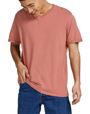 Jack & Jones Ανδρική Μπλούζα BLALOGO Ροζ Regular Fit (12203309) (97% Οργανικό Βαμβάκι, 3% Ελαστάνη)
