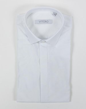 Vittorio Artist Ανδρικό Βαμβακερό Μακρυμάνικο Πουκάμισο Άσπρο Slim Fit (800-2324-042) (80% Βαμβάκι, 20% Πολυεστέρας)