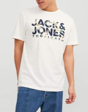 Jack & Jones Ανδρική Βαμβακερή Μπλούζα BECS SHAPE Άσπρο Regular Fit (12224688) (100% Βαμβάκι)