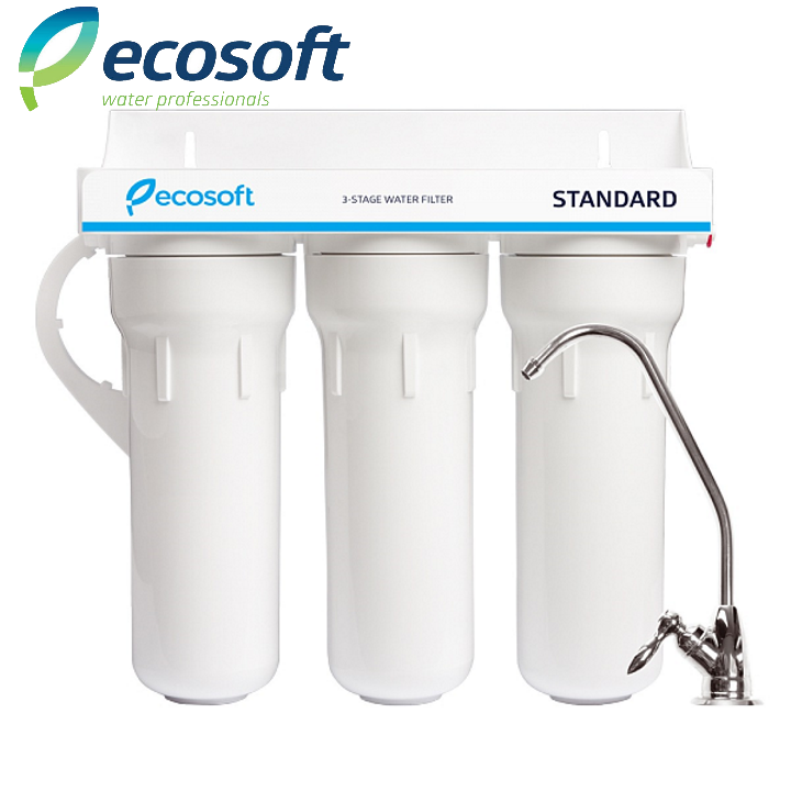 Συσκευή φίλτρου κάτω πάγκου τριπλή (3 σταδίων) με φίλτρο Standard Ecosoft Cto 10 μm, Ecomix 5 μm, Ecosoft PP 5 μm με Βρυσάκι