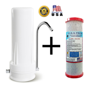 Συσκευή-φίλτρο νερού USA άνω πάγκου λευκή με ανταλλακτικό φίλτρο CT-10W USATech + PlusPB-CLC 0,5m