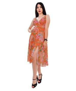 Φόρεμα Midi Floral Εξώπλατο με Δέσιμο στην Πλάτη