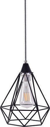 Φωτιστικό οροφής Industrial κρεμαστό μονόφωτο Mila από μεταλλικό πλέγμα και χρώμα μαύρο | Homelighting | 77-3571