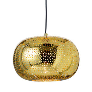 Style Φωτιστικό οροφής κρεμαστό μονόφωτο διάτρητη μεταλλική μπάλα Ø30 σε γυαλιστό χρυσό ACA | V371131PB
