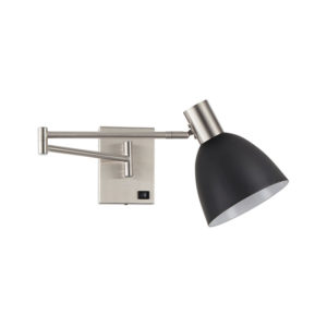 SE21-NM-52-MS2 ADEPT WALL LAMP Nickel Matt Wall lamp with Switcher and Black Metal Shade | Homelighting | 77-8376