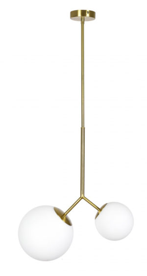 Φωτιστικό οροφής κρεμαστό δίφωτο Prato μεταλλικό σε χρώμα χρυσό και γυαλιά λευκό οπάλ | Homelighting | 77-4490
