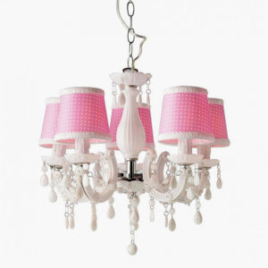 Φωτιστικό Οροφής πεντάφωτο κρεμαστό ακρυλικό και υφασμα σε λευκό και ροζ | Aca | SF35045P
