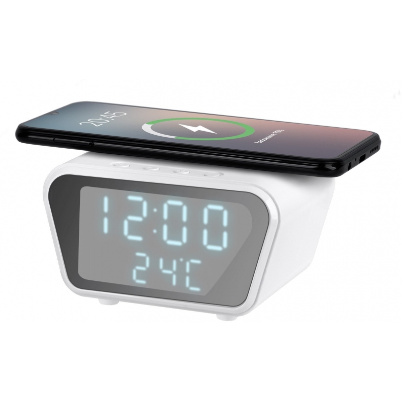 Ψηφιακό ρολόι-ξυπνητήρι με ασύρματο φορτιστή REBEL λευκό RB-6303-W