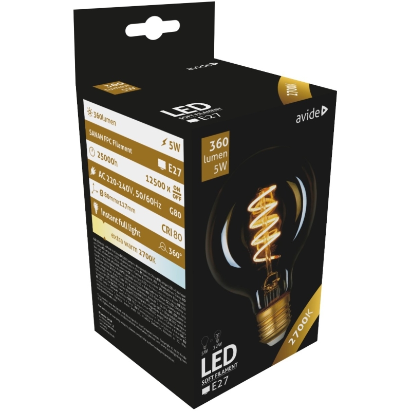 Avide LED Soft Filament G80 4.5W E27 360° Θερμό 2700K.