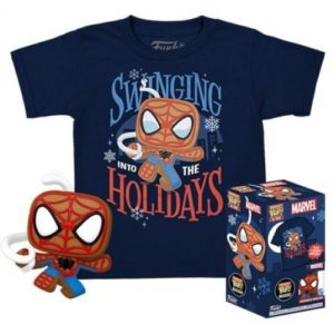 Funko Pocket Pop! Tee (Child): Marvel - Gingerbread Spider-Man (Special Edition) Bobble-Head Vinyl Figure T-Shirt (XL).