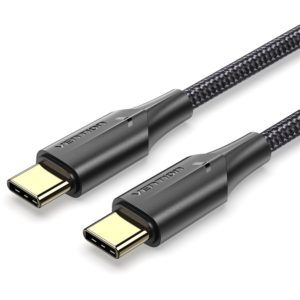 VENTION Nylon Braided Type-C to Type-C 3A Cable 3M Black LED Type (TAUBI).