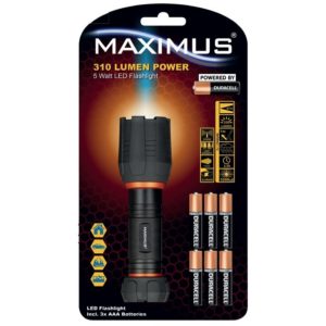 Φακός Αλουμινίου Maximus 5W Led 310 Lumens IPX7 με Μπαταρίες Duracell AAA Μαύρος.