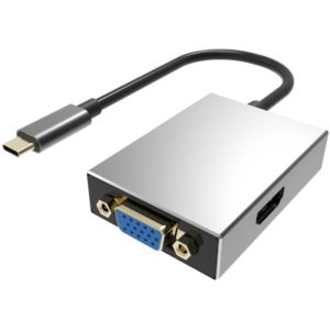 POWERTECH αντάπτορας Type-C σε VGA/HDMI PTH-050, με USB 3.0, γκρι PTH-050.
