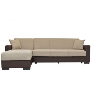 ArteLibre Καναπές Κρεβάτι Γωνιακός JOSE Μπεζ/Καφέ PU 270x165x84cm.( 3 άτοκες δόσεις.)