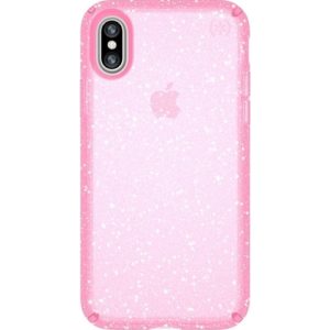 SPECK IPHONE X CASE (103132-6603) PRESIDIO CLEAR + GLITTER (PINK WITH GOLD GLITTER).