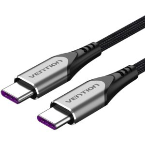 VENTION Nylon Braided Type-C to Type-C 5A/PD 100W Cable 2M Gray Aluminum Alloy Type (TAEHH).