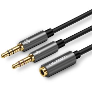 Ugreen 3,5 mm mini jack (female) - 2x 3,5 mm mini jack (male - microphone, headphones) AUX cable black (AV140 20899).