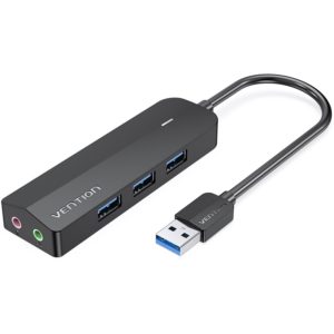 VENTION 3-Port USB 3.0 Hub with Sound Card and Power Supply 0.15M Black (CHIBB).