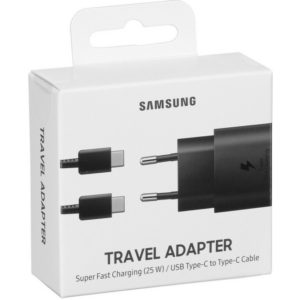 Φορτιστής Ταξιδίου Samsung Fast Charging EP-TA800XBEGWW 25W με Καλώδιο USB-C σε USB-C Μαύρο.( 3 άτοκες δόσεις.)