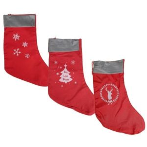 Χριστουγεννιάτική διακοσμητική κάλτσα κόκκινη 48εκ. κοκτέηλ (Σετ 4τεμ).