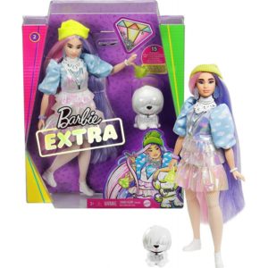 Mattel Barbie Extra: Curvy Doll with Shimmer Look and Pet Puppy (GVR05).