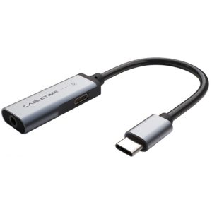 CABLETIME αντάπτορας USB Type-C σε USB Type-C & 3.5mm C160, 0.1m, γκρι 5210131038512.