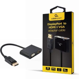 CABLEXPERT DISPLAYPORT MALE TO HDMI FEMALE+VGA FEMALE ADAPTER CABLE BLACK A-DPM-HDMIFVGAF-01