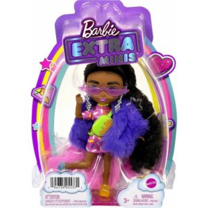 Mattel Barbie Extra Minis - Dark Skin Doll Wearing Faux Fur Coat Purple (HGP63).
