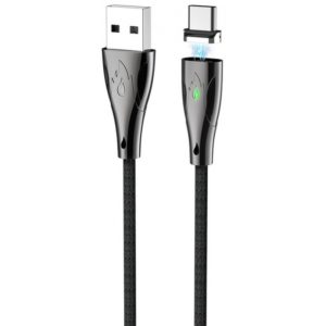 Καλώδιο σύνδεσης Hoco U75 Magnetic USB σε USB-C 3.0A με Μαγνητικό Αποσπώμενο Βύσμα και LED Ένδειξη Μαύρο 1.2m.