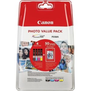Canon Μελάνι Inkjet CLI-551VP BK/C/M/Y + PHOTO PAPER (6508B005) (CANCLI-551VP).( 3 άτοκες δόσεις.)