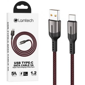 LAMTECH USB TYPE-C DATA CABLE 5A 1,2M BLACK LAM111849