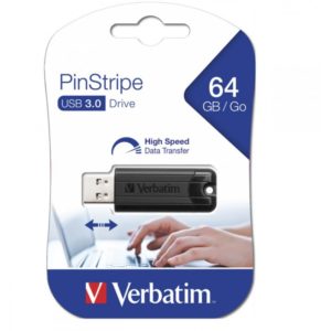 VERBATIM USB DRIVE 3.0 64GB PINSTRIPE BLACK 49318. 49318.