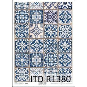 Ριζόχαρτο Vintage-blue tiles 21x29εκ. (ITD-R1380) (Σετ 3τεμ).